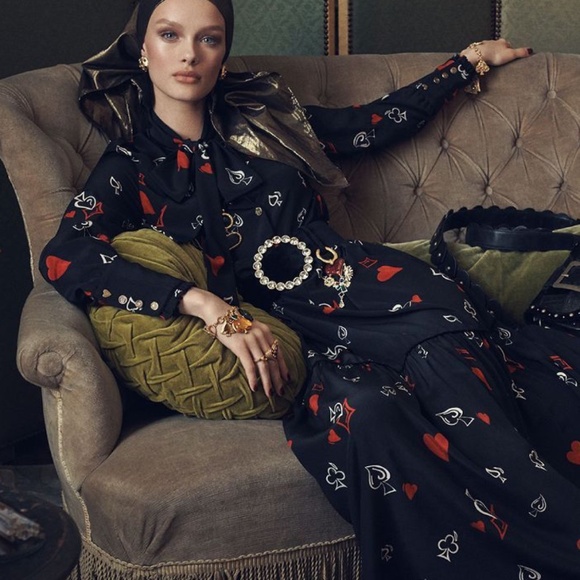 Zara Maxi dress goth Flowy Tie front Hearts Whimsical Novelty print XS Oversized - Picture 1 of 16